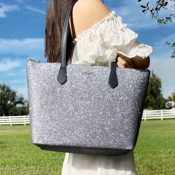 ‼️SALE‼️ NWT Kate Spade Large Tote Navy Glitter - Picture 7 of 8